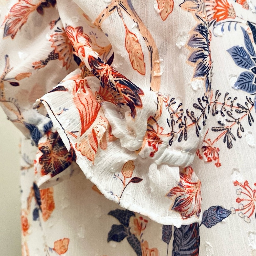 Rachel Zoe White Orange Purple Floral XL Boho Chic Bloomcore Romantic Ruffle Top - Picture 7 of 14